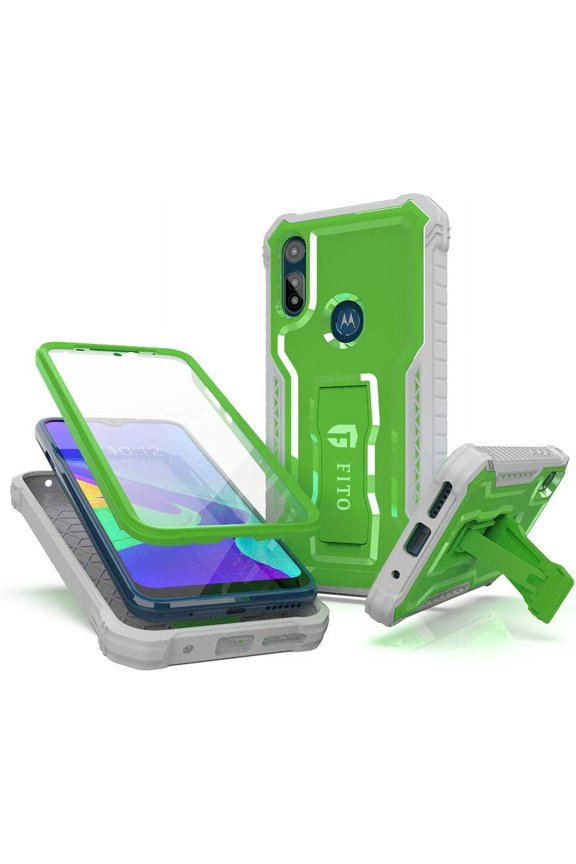 For Moto E Phone Case, Phone Case with Screen Protector and Kickstand (Green)