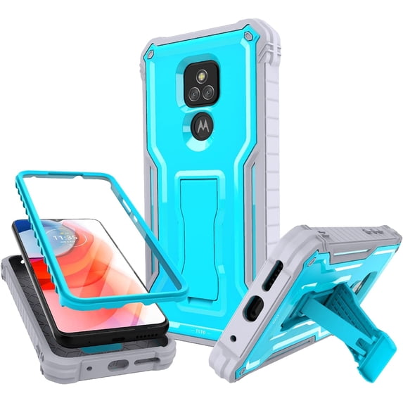 FITO For Moto G Play 2021 Case, Phone Case with Screen Protector and Kickstand (Blue)