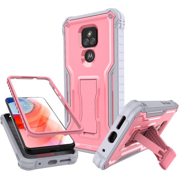 FITO For Moto G Play 2021 Case, Phone Case with Screen Protector and Kickstand (Pink)
