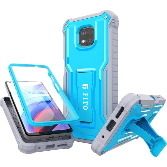 FITO For Moto G Power 2021 Case, Phone Case with Screen Protector and Kickstand (Blue)