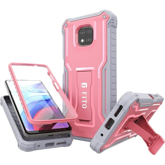FITO For Moto G Power 2021 Case, Phone Case with Screen Protector and Kickstand (Pink)