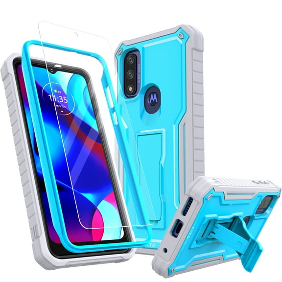 FITO For Moto G Pure Case, Phone Case with Screen Protector and Kickstand (Blue)