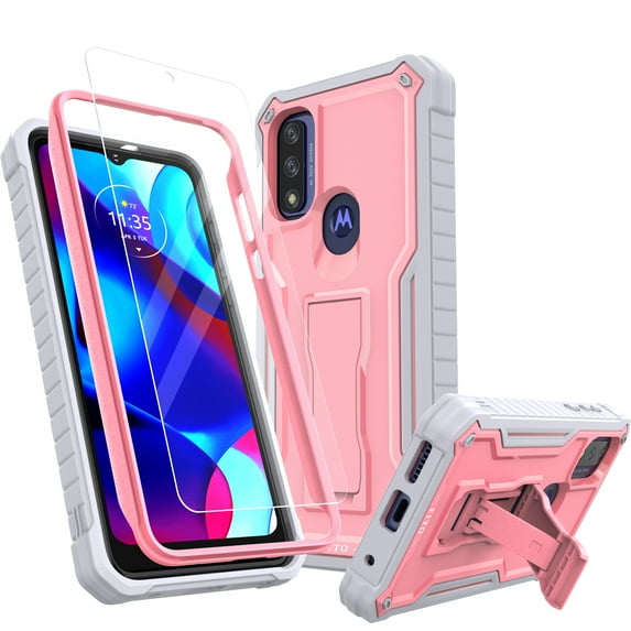 FITO For Moto G Pure Case, Phone Case with Screen Protector and Kickstand (Pink)