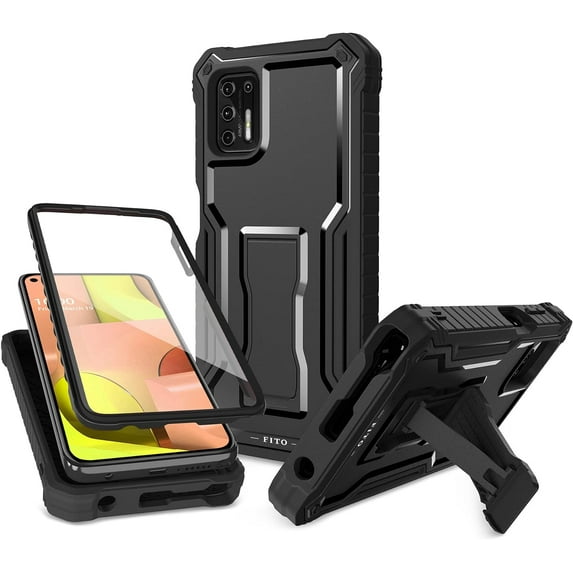 FITO For Moto G Stylus 2021 Case, Phone Case with Screen Protector and Kickstand (Black)