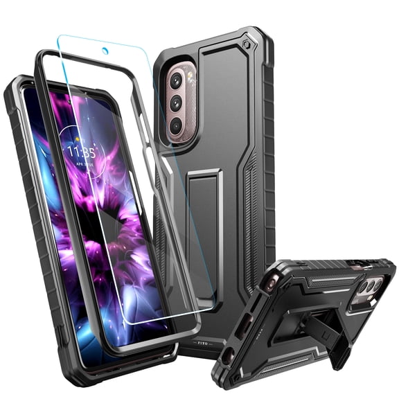 FITO For Moto G Stylus 2022 Case, Phone Case with Screen Protector and Kickstand (Black)