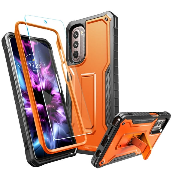 FITO For Moto G Stylus 2022 Case, Phone Case with Screen Protector and Kickstand (Orange)