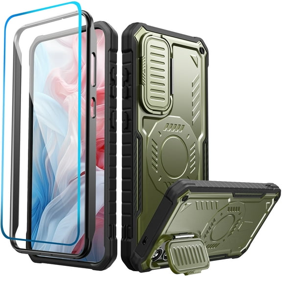 FITO For Samsung Galaxy A15 Case, Phone Case with Screen Protector and Kickstand (Army Green)