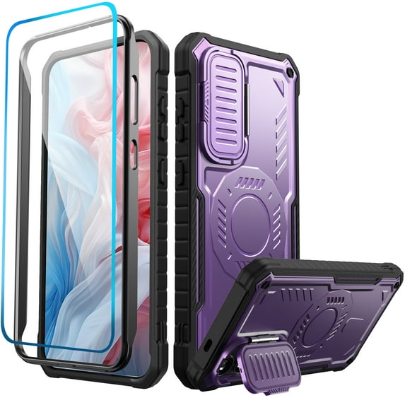 FITO For Samsung Galaxy A15 Case, Phone Case with Screen Protector and Kickstand (Purple)