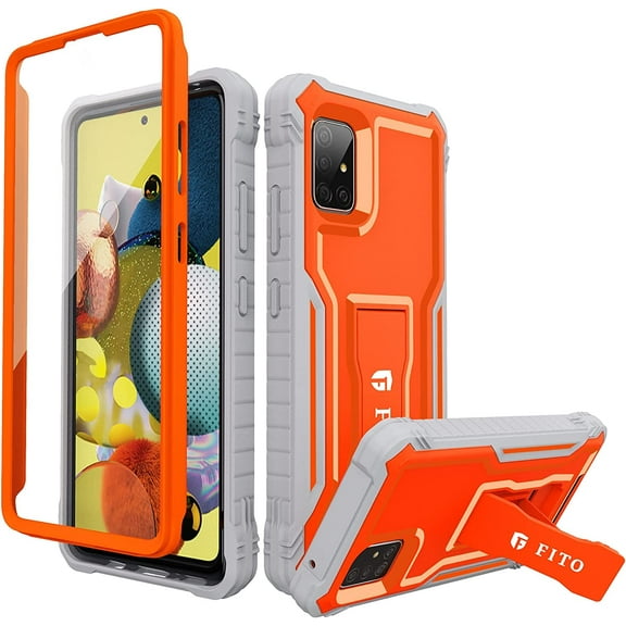 FITO For Samsung Galaxy A51 5G Case, Phone Case with Screen Protector and Kickstand (Orange)