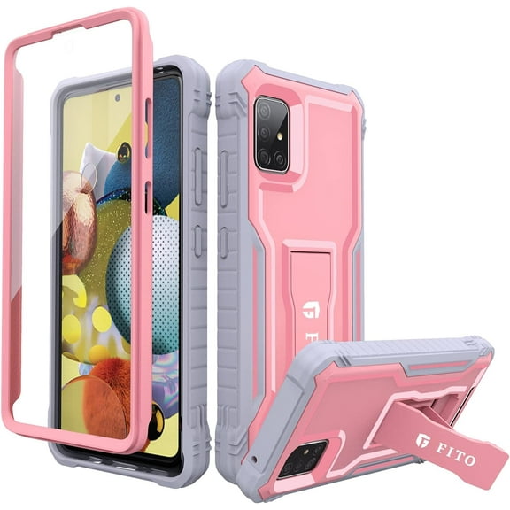FITO For Samsung Galaxy A51 5G Case, Phone Case with Screen Protector and Kickstand (Pink)