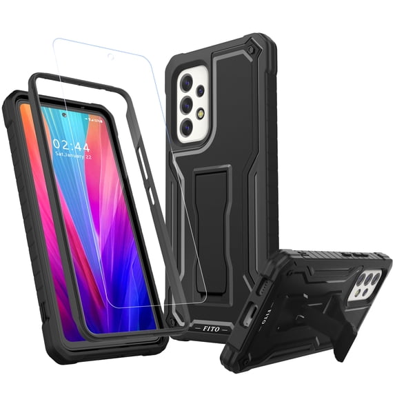 FITO For Samsung Galaxy A53 Case, Phone Case with Screen Protector and Kickstand (Black)