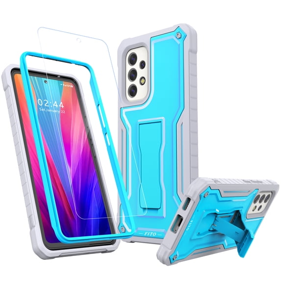 FITO For Samsung Galaxy A53 Case, Phone Case with Screen Protector and Kickstand (Blue)