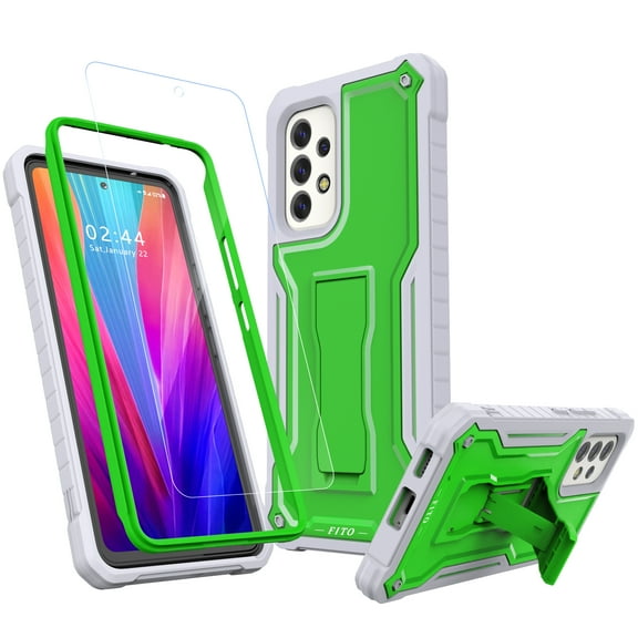 FITO For Samsung Galaxy A53 Case, Phone Case with Screen Protector and Kickstand (Green)