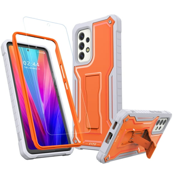 FITO For Samsung Galaxy A53 Case, Phone Case with Screen Protector and Kickstand (Orange)