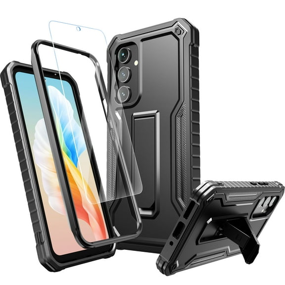 FITO For Samsung Galaxy A54 5G Case, Phone Case with Screen Protector and Kickstand (Black)