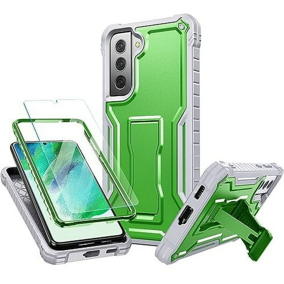FITO For Samsung Galaxy S21 FE Case, Phone Case with Screen Protector and Kickstand (Green)