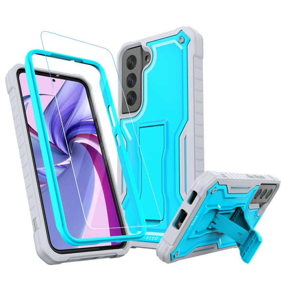 FITO For Samsung Galaxy S22 Case, Phone Case with Screen Protector and Kickstand (Blue)