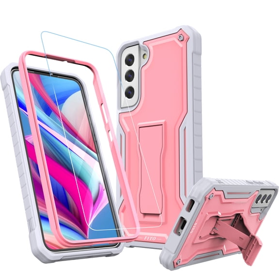 FITO For Samsung Galaxy S22 Plus Case, Phone Case with Screen Protector and Kickstand (Pink)