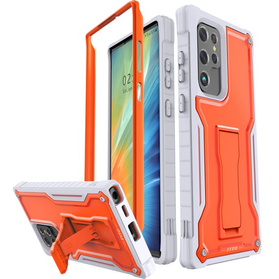 FITO For Samsung Galaxy S22 Ultra Case, Full-Body Phone Case with Kickstand (Orange)