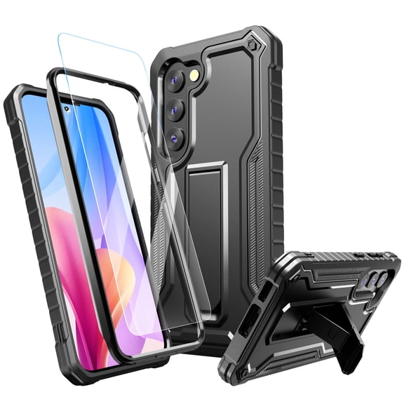 FITO For Samsung Galaxy S23 Case, Phone Case with Screen Protector and Kickstand (Black)