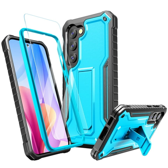 FITO For Samsung Galaxy S23 Case, Phone Case with Screen Protector and Kickstand (Blue)