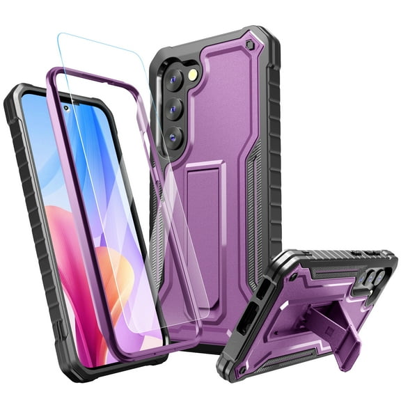 FITO For Samsung Galaxy S23 Case, Phone Case with Screen Protector and Kickstand (Purple)
