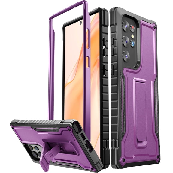 FITO For Samsung Galaxy S23 Ultra Case，Full-Body Phone Case with Kickstand (Purple)