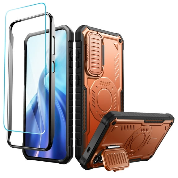 FITO For Samsung Galaxy S24 Case, Phone Case with Screen Protector and Kickstand (Orange)