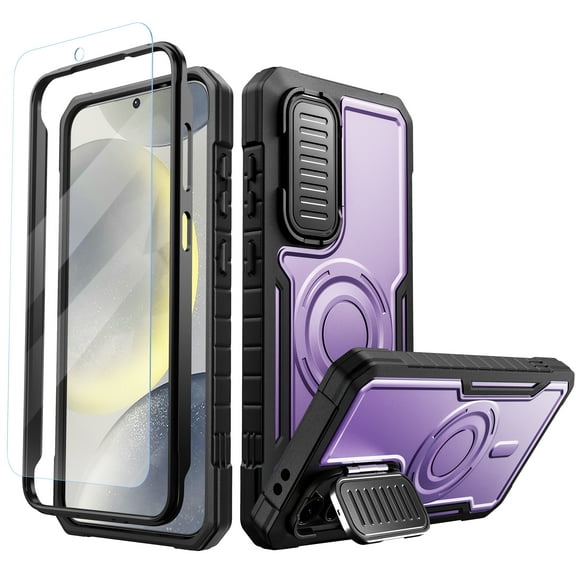 FITO For Samsung Galaxy S24 FE Case, Phone Case with Screen Protector and Kickstand (Purple)