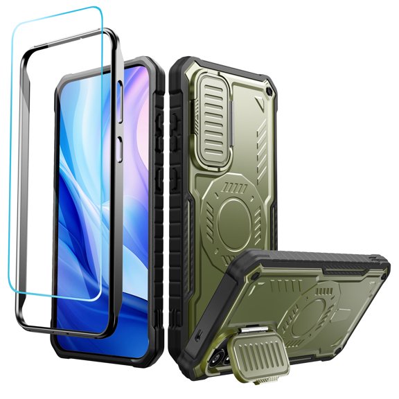 FITO For Samsung Galaxy S24 Plus Case, Phone Case with Screen Protector and Kickstand (Army Green)