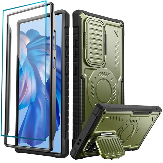 FITO For Samsung Galaxy S24 Ultra Case, Phone Case with Screen Protector and Kickstand (Army Green)