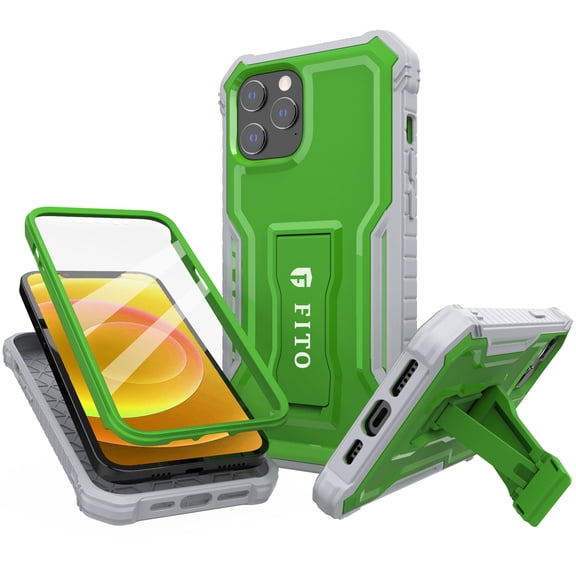 FITO For iPhone 12/iPhone 12 Case, Phone Case with Screen Protector and Kickstand (Green)