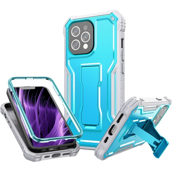 FITO For iPhone 13 Pro Case, Phone Case with Screen Protector and Kickstand (Blue)