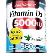 FITO MEDICS Lab - Vitamin d - 5000 IU of - Vitamin d3-360 Softgels - Vitamin d3 5000 iu - for Bone, Teeth, Muscle and Immune Health Support, Ultra high Absorption, vitamina d3.
