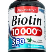 Biotin 10,000 mcg | 360 Tablets | Vitamin B7 Supplement for Hair, Skin & Nails | One Tablet Daily | by Fito Medic's