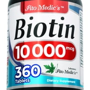 Biotin 10,000 mcg | 360 Tablets | Vitamin B7 Supplement for Hair, Skin & Nails | One Tablet Daily | by Fito Medic's