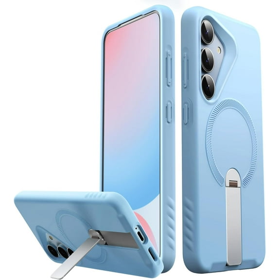 FITO for Samsung Galaxy S25 Plus Case [ Rotatable Kickstand | Soft Anti-Scratch Microfiber Lining | Compatible with MagSafe] Silicone Phone Cover - Blue