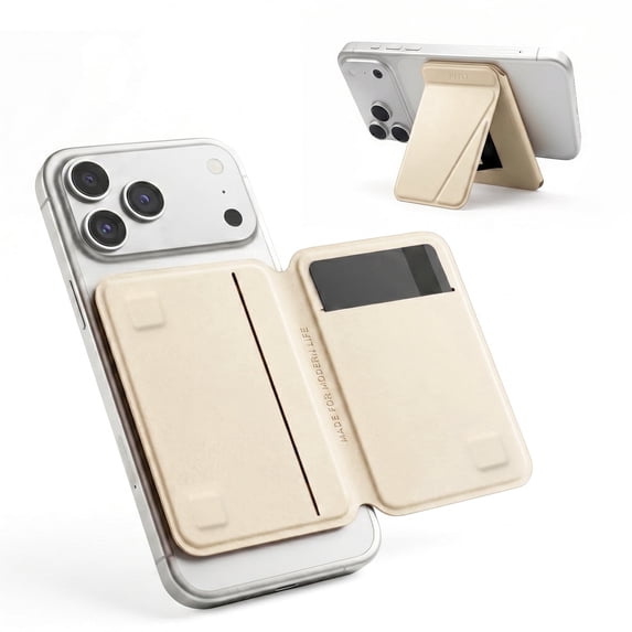 FITO for MagSafe Wallet Stand, 3 Card Holder, RFID Blocking, Magnetic Phone Wallet for iPhone 17e/17/16/15/14/13/12 (Not for 13/12 Mini) Cream Yellow