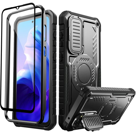 FITO for Samsung Galaxy S23 FE Case, Phone Case with Screen Protector and Kickstand (Black)