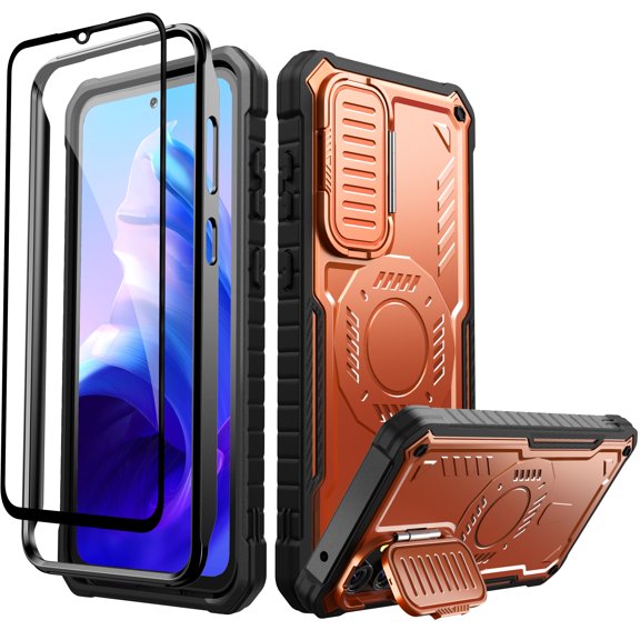 FITO for Samsung Galaxy S23 FE Case, Phone Case with Screen Protector and Kickstand (Orange)