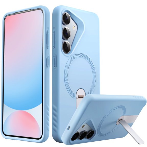 FITO for Samsung Galaxy S25 Case [ Rotatable Kickstand | Soft Anti-Scratch Microfiber Lining | Compatible with MagSafe] Silicone Phone Cover - Blue