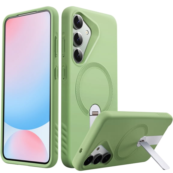FITO for Samsung Galaxy S25 Case [ Rotatable Kickstand | Soft Anti-Scratch Microfiber Lining | Compatible with MagSafe] Silicone Phone Cover - Green