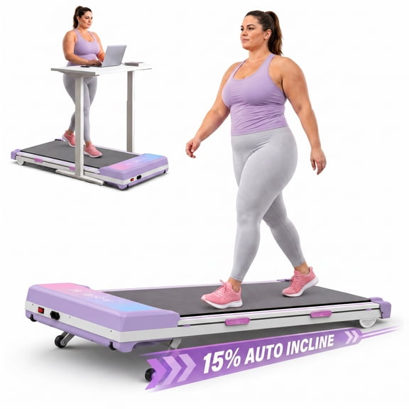 FITOP Flat Running Machine with 15 Percent Motorized Incline 350 lbs Purple