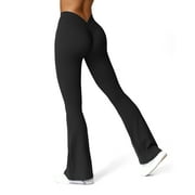 FITOP Scrunch Flare Yoga Pants for Women V Back Butt Lifting Wide Leg High Waist Gym Workout Yoga Leggings