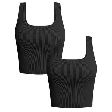 FITOP Women's 2 Piece Square Neck Tank Tops Ribbed Seamless Workout Exercise Shirts Summer Basic Camis