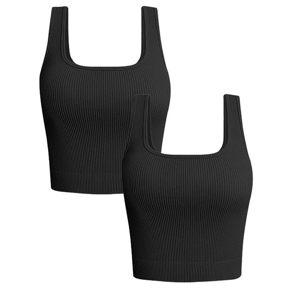 FITOP Women's 2 Piece Square Neck Tank Tops Ribbed Seamless Workout Exercise Shirts Summer Basic Camis