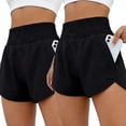 thumbnail image 1 of FITOP Women's Athletic Shorts High Waisted Running Shorts Zipper Pocket Gym Elastic Workout Shorts Black+Black, US Size L, 1 of 5