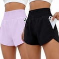thumbnail image 1 of FITOP Women's Athletic Shorts High Waisted Running Shorts Zipper Pocket Gym Elastic Workout Shorts Black+Black, US Size S, 1 of 1