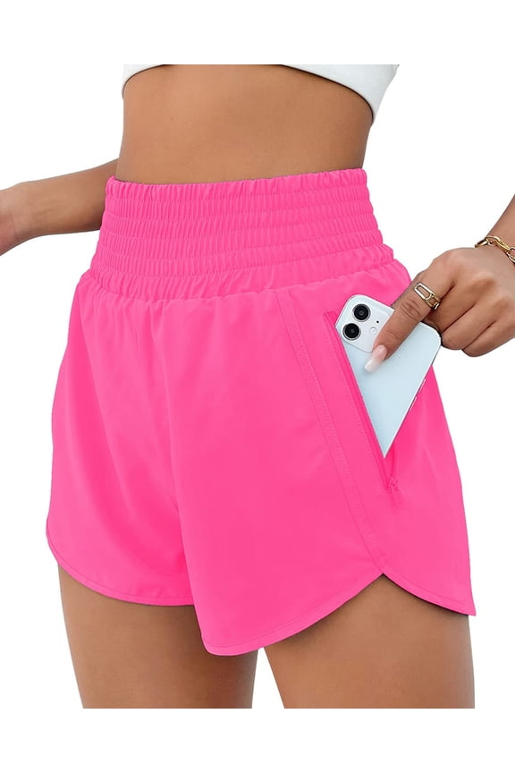 Women's Athletic Shorts High Waisted Running Shorts Zipper Pocket Gym Elastic Workout Shorts
