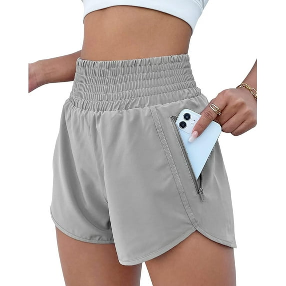 FITOP Women's Athletic Shorts High Waisted Running Shorts Zipper Pocket Gym Elastic Workout Shorts